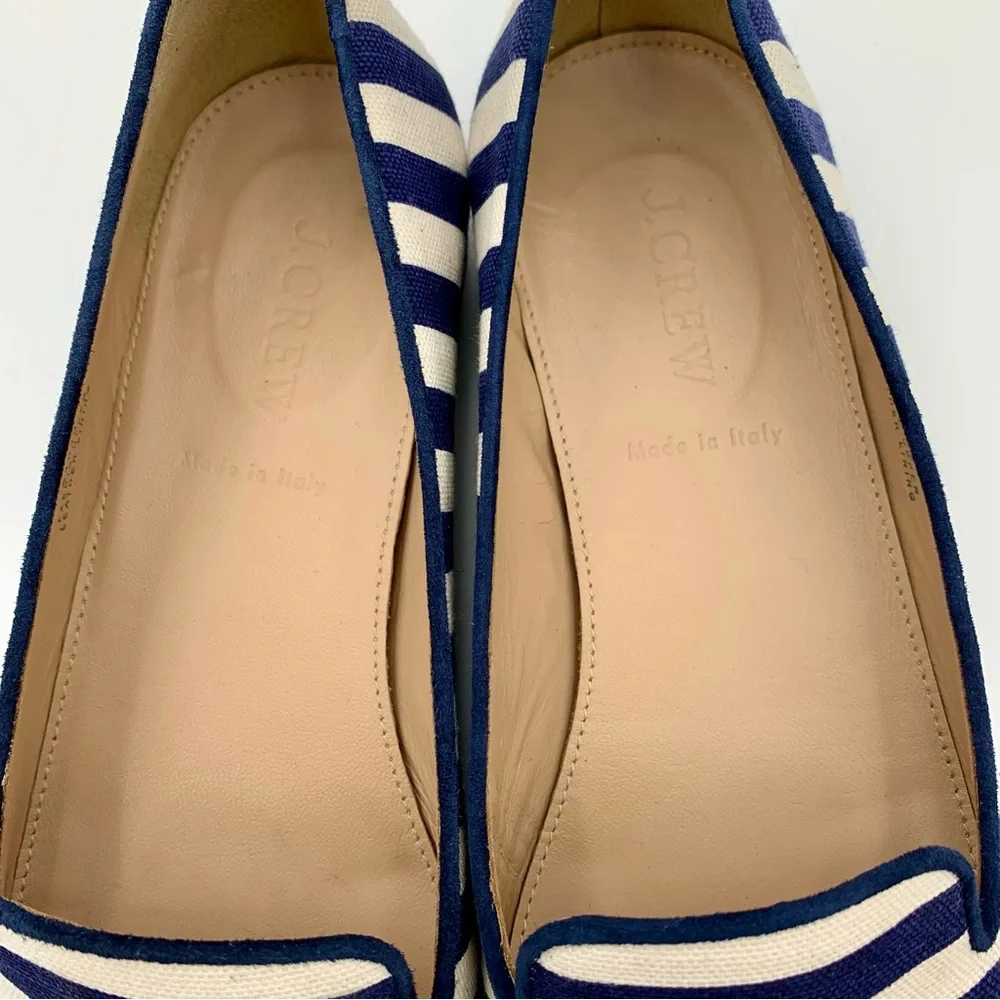 J Crew Cleo Loafers Flats Navy White Stripe Women Sz‎ 6.5 Preppy Nautical Shoes